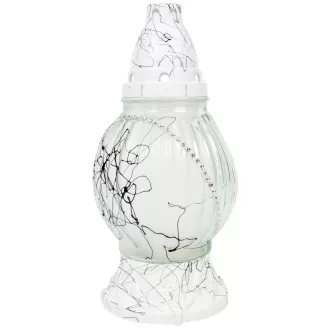   Festett, strasszos nagy gömb üvegmécses fehér 70gr 25cm 6db/#