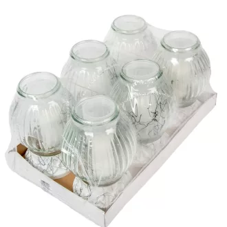   Festett, strasszos nagy gömb üvegmécses fehér 70gr 25cm 6db/#