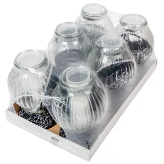   Festett, strasszos nagy gömb üvegmécses fekete 70gr 25cm 6db/#