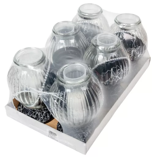 Festett, strasszos nagy gömb üvegmécses fekete 70gr 25cm 6db/#