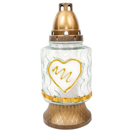 Festett szív mintás üvegmécses arany 70gr 25cm 8db/#