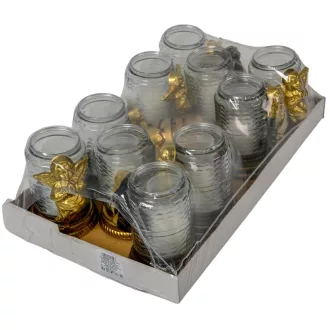   Angyal lámpással henger üvegmécses arany 35gr 17,5cm 10db/#