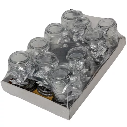 Angyal lámpással henger üvegmécses ezüst 35gr 17,5cm 10db/#