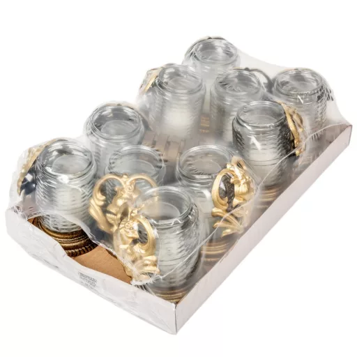 Virágos henger üvegmécses arany 35gr 18cm 10db/#