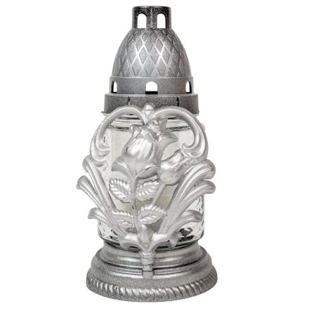 Virágos henger üvegmécses ezüst 35gr 18cm 10db/#