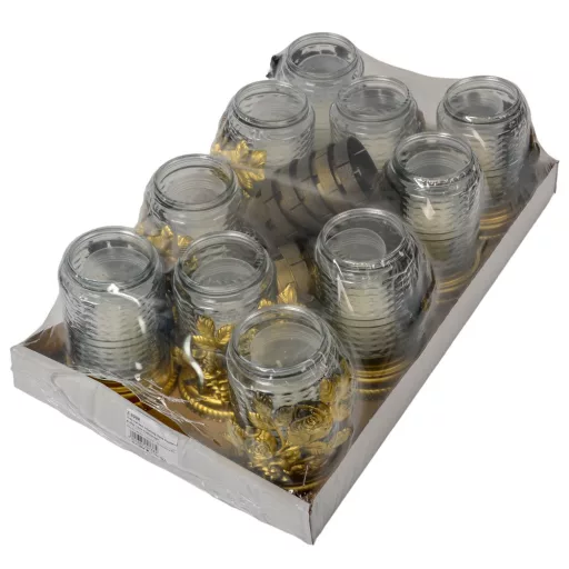 Rózsás henger üvegmécses arany 35gr 18cm 10db/#