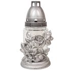 Rózsás henger üvegmécses ezüst 35gr 18cm 10db/#