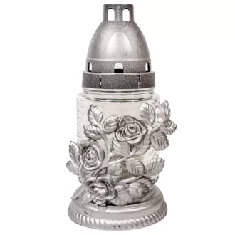 Rózsás henger üvegmécses ezüst 35gr 18cm 10db/#