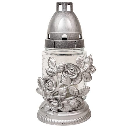 Rózsás henger üvegmécses ezüst 35gr 18cm 10db/#