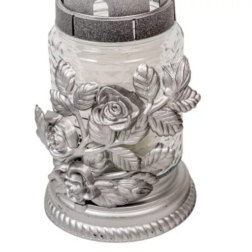 Rózsás henger üvegmécses ezüst 35gr 18cm 10db/#