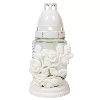 Rózsás henger üvegmécses fehér 35gr 18cm 10db/#