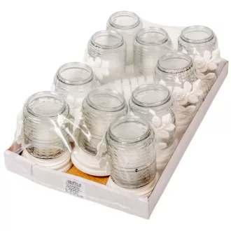 Rózsás henger üvegmécses fehér 35gr 18cm 10db/#