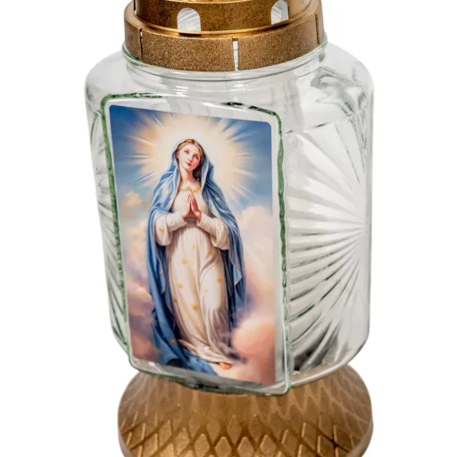 Mária mintás üvegmécses arany 70gr 25,5cm 8db/#