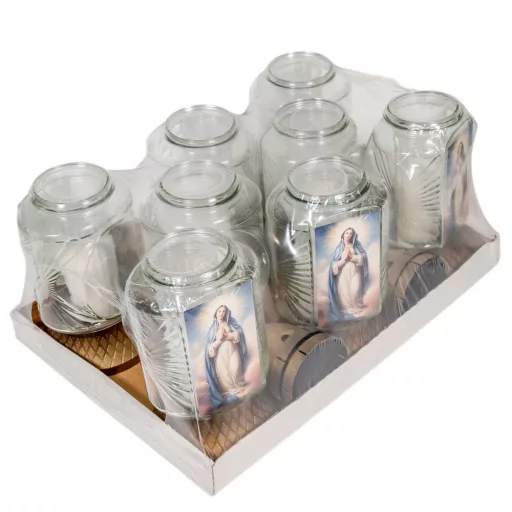Mária mintás üvegmécses arany 70gr 25,5cm 8db/#