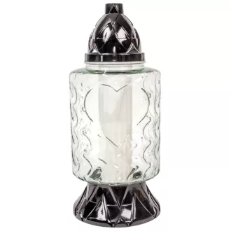 Szív mintás óriás üvegmécses fekete 105gr 35cm 5db/#