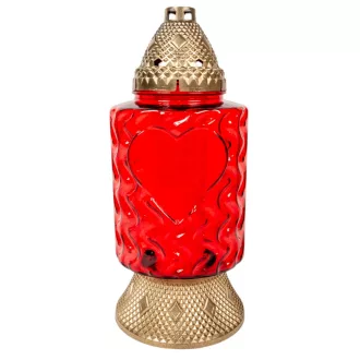 Szív mintás óriás üvegmécses piros 105gr 35cm 5db/#