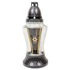 Virágos strasszos üvegmécses fekete 70gr 26cm 8db/#