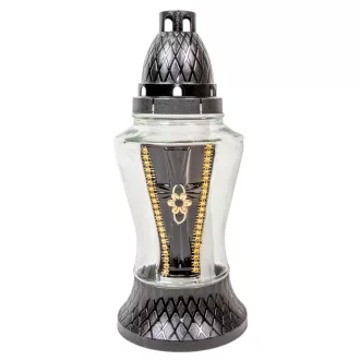   Virágos, festett, strasszos üvegmécses fekete 70gr 26cm 8db/#