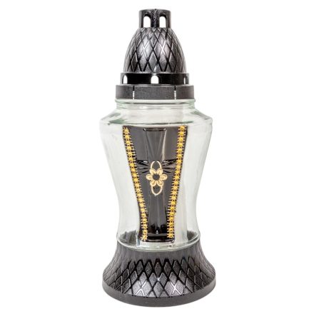 Virágos strasszos üvegmécses fekete 70gr 26cm 8db/#