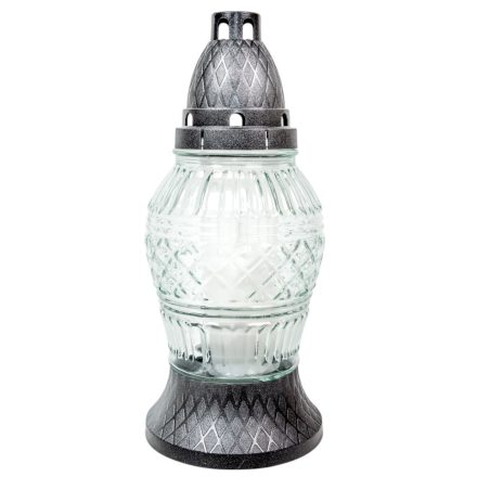 Csiszolt mintás üvegmécses szürke 70gr 25cm 8db/#