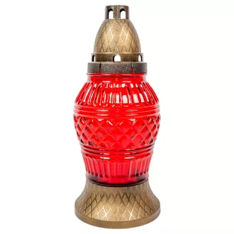 Csiszolt mintás üvegmécses piros 70gr 25cm 8db/#