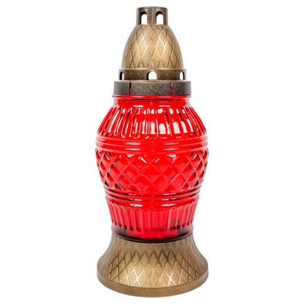 Csiszolt mintás üvegmécses piros 70gr 25cm 8db/#