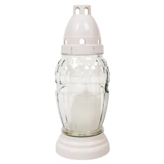 Szögletes nagy csepp üvegmécses fehér 40gr 20,5cm 12db/#