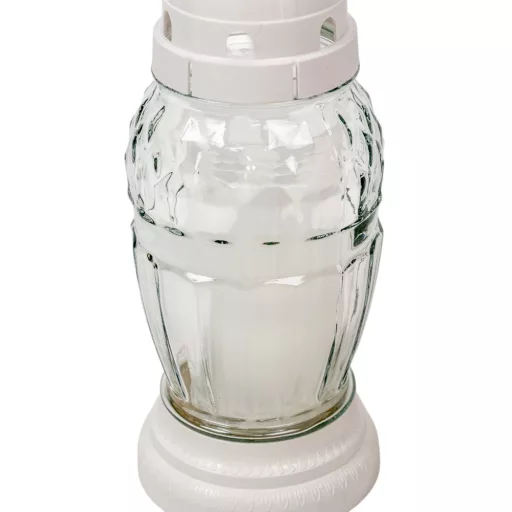 Szögletes nagy csepp üvegmécses fehér 40gr 20,5cm 12db/#