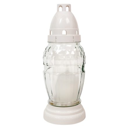 Szögletes nagy csepp üvegmécses fehér 40gr 20,5cm 12db/#