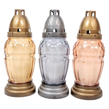 Szögletes nagy csepp üvegmécses lazac,arany,szürke mix 40gr 20,5cm 12db/#