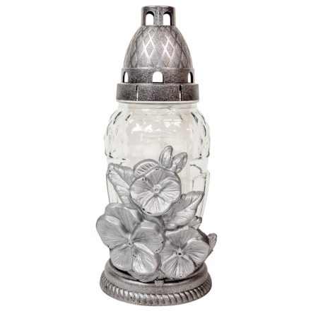 Orchideás nagy csepp üvegmécses ezüst 45gr 20,5cm 12db/#