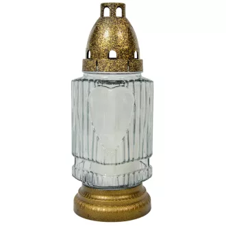   Szív mintás hasáb üvegmécses fehér-arany 40gr 21cm 12db/#