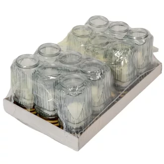   Szív mintás hasáb üvegmécses fehér-arany 40gr 21cm 12db/#