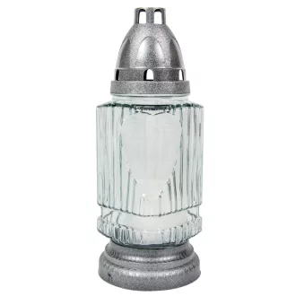   Szív mintás hasáb üvegmécsesfehér-ezüst 40gr 21cm 12db/#