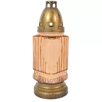 Szív mintás hasáb üvegmécses  lazac 40gr 21cm 12db/#
