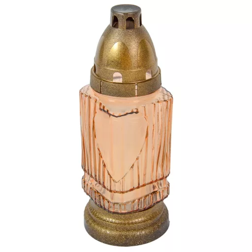 Szív mintás hasáb üvegmécses  lazac 40gr 21cm 12db/#