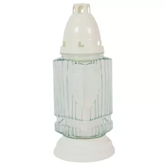 Szív mintás hasáb üvegmécses fehér 40gr 21cm 12db/#