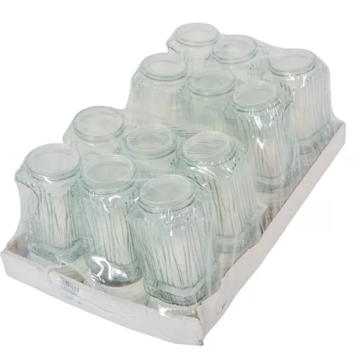 Szív mintás hasáb üvegmécses fehér 40gr 21cm 12db/#