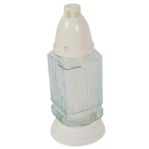 Szív mintás hasáb üvegmécses fehér 40gr 21cm 12db/#
