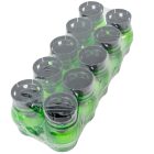Kis gömb üvegmécses műanyag kupakkal zöld 25gr 14cm 10db/#