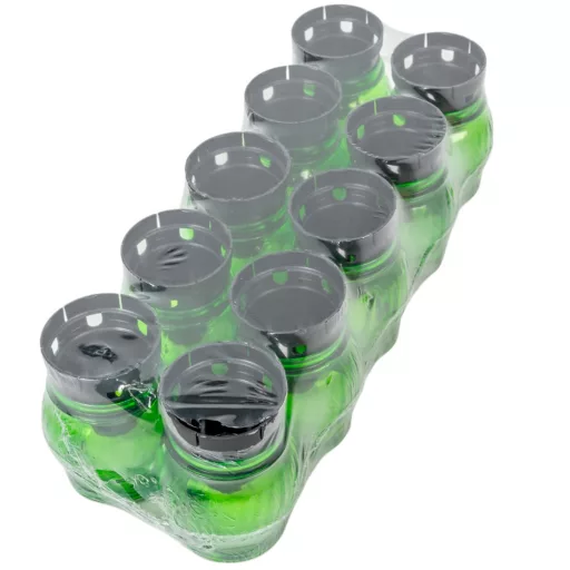 Kis gömb üvegmécses műanyag kupakkal zöld 25gr 14cm 10db/#