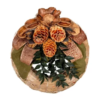 Szalma koszorú trópusi szárazvirág díszítéssel 15cm