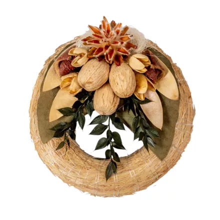 Szalma koszorú trópusi szárazvirág díszítéssel 15cm