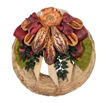 Szalma koszorú trópusi szárazvirág díszítéssel 20cm