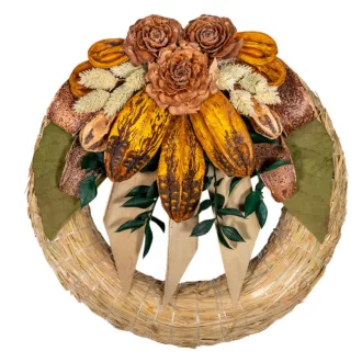 Szalma koszorú trópusi szárazvirág díszítéssel 25cm