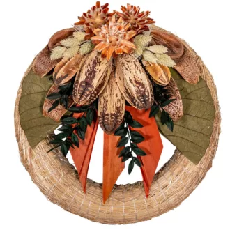 Szalma koszorú trópusi szárazvirág díszítéssel 30cm